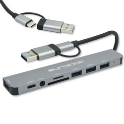 HUB ADAPTER UNIWERSALNY ROZDZIELACZ USB-C 8w1 CZYTNIK SD USB 3.0 AUDIO EUROLOOK HUB-01C